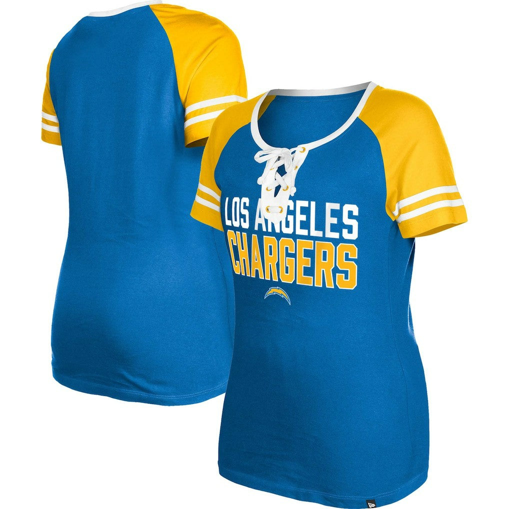 Los Angeles Chargers New Era Women's Raglan Lace-Up T-Shirt Powder Blue - NFL