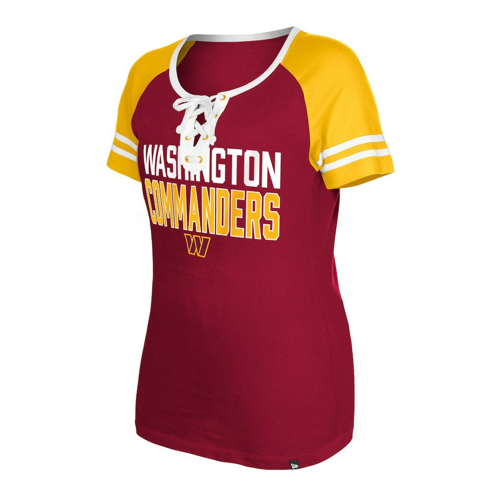 Washington Commanders New Era Women's Raglan Lace-Up T-Shirt Burgundy - NFL