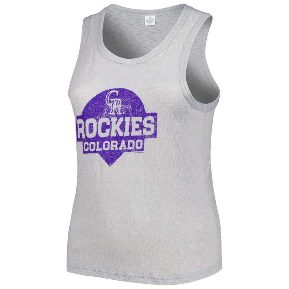 Colorado Rockies Soft as a Grape Women's Plus Size High Neck Tri-Blend Tank Top Lifestyle