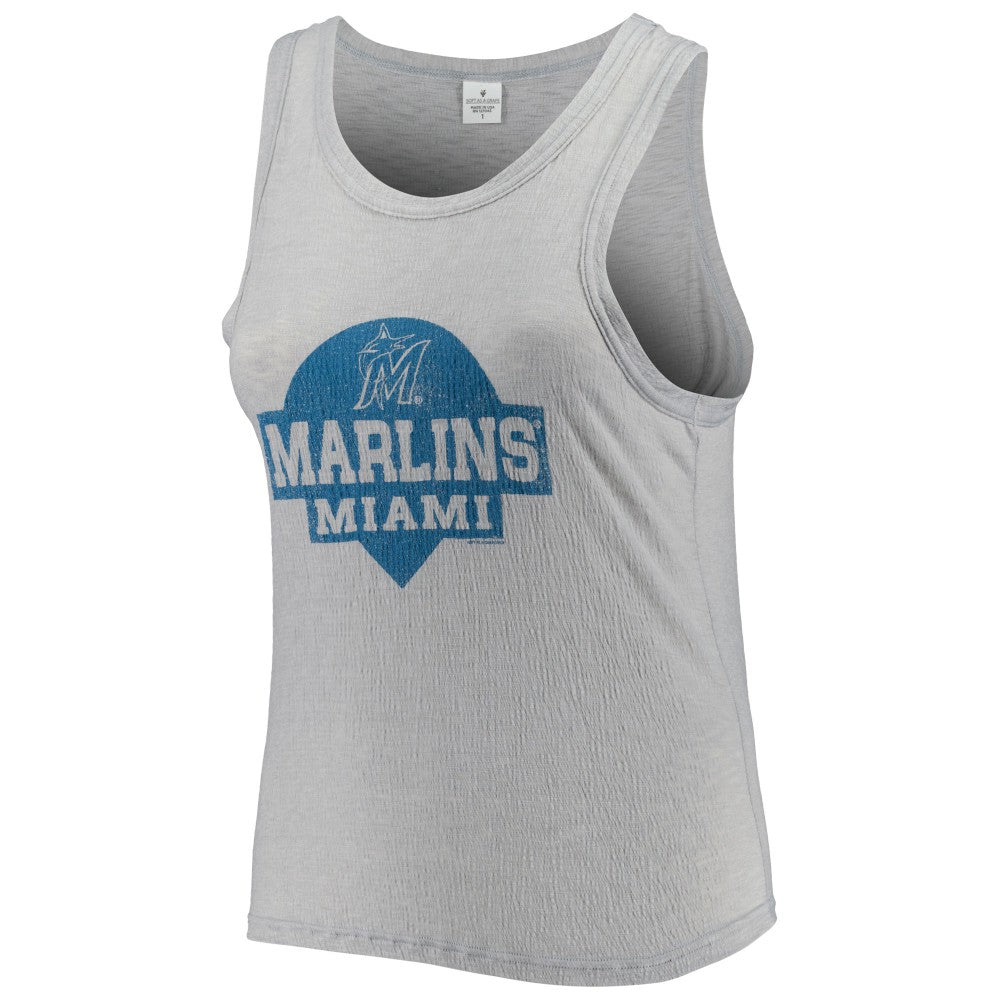 Miami Marlins Soft as a Grape Women's Plus Size High Neck Tri-Blend Tank Top On Sale