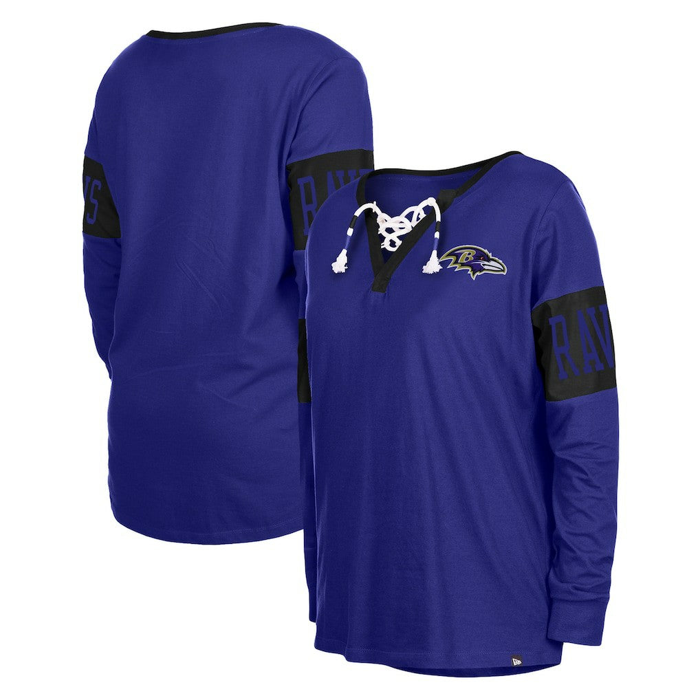 Baltimore Ravens New Era Women's Lace-Up Notch Neck Long Sleeve T-Shirt Black - NFL