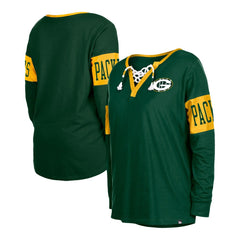 Green Bay Packers New Era Women's Lace-Up Notch Neck Long Sleeve T-Shirt Green - NFL