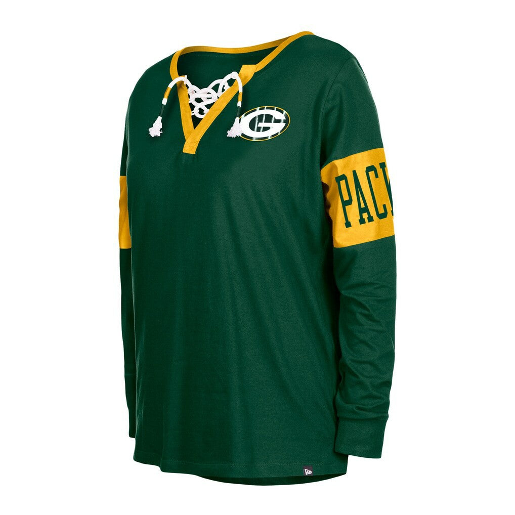 Green Bay Packers New Era Women's Lace-Up Notch Neck Long Sleeve T-Shirt Green - NFL