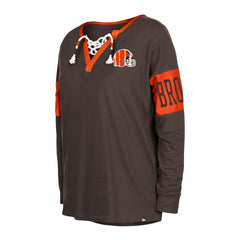 Cleveland Browns New Era Women's Lace-Up Notch Neck Long Sleeve T-Shirt Brown - NFL