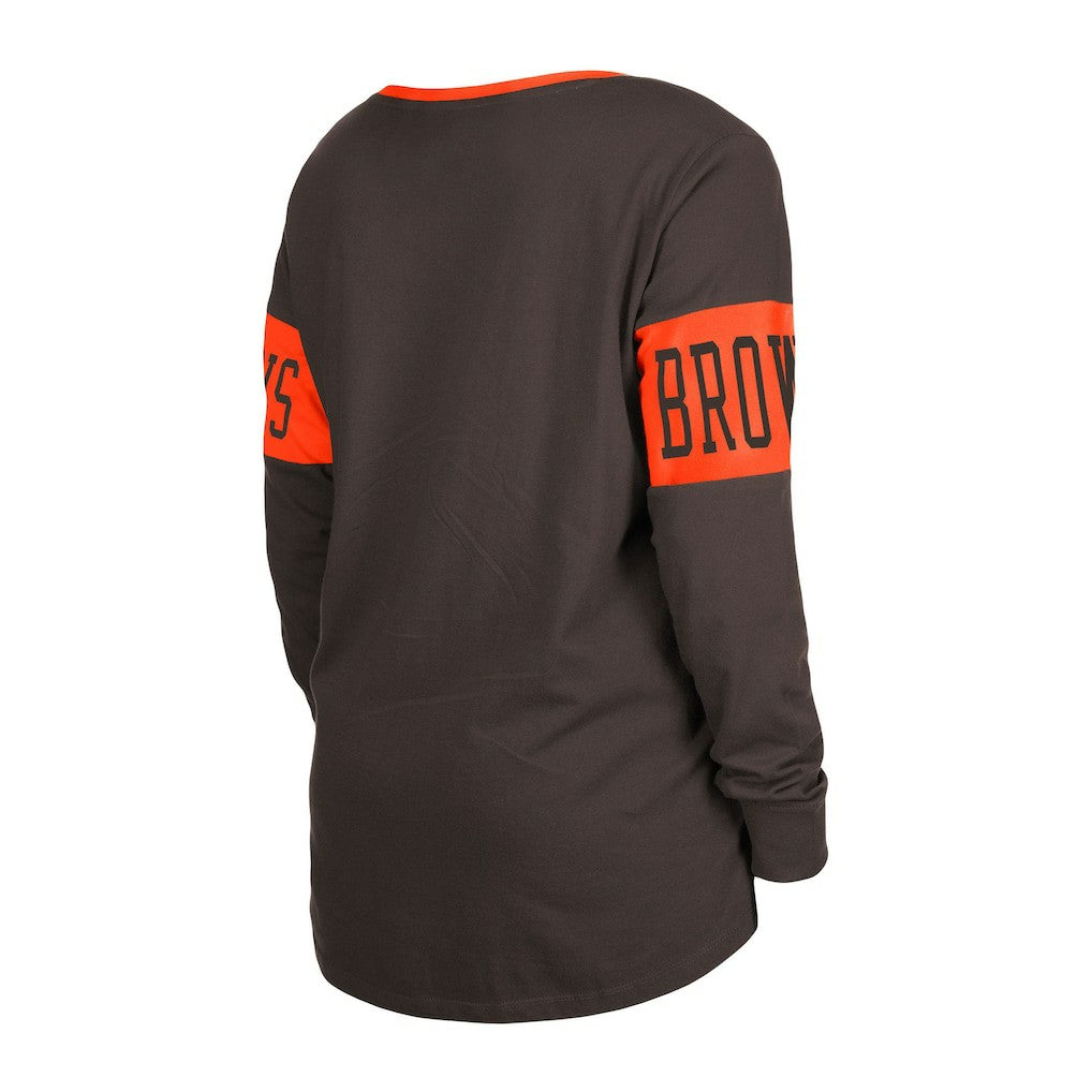 Cleveland Browns New Era Women's Lace-Up Notch Neck Long Sleeve T-Shirt Brown - NFL