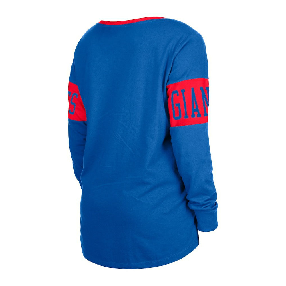 New York Giants New Era Women's Lace-Up Notch Neck Long Sleeve T-Shirt Royal - NFL