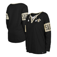 New Orleans Saints New Era Women's Lace-Up Notch Neck Long Sleeve T-Shirt Black - NFL