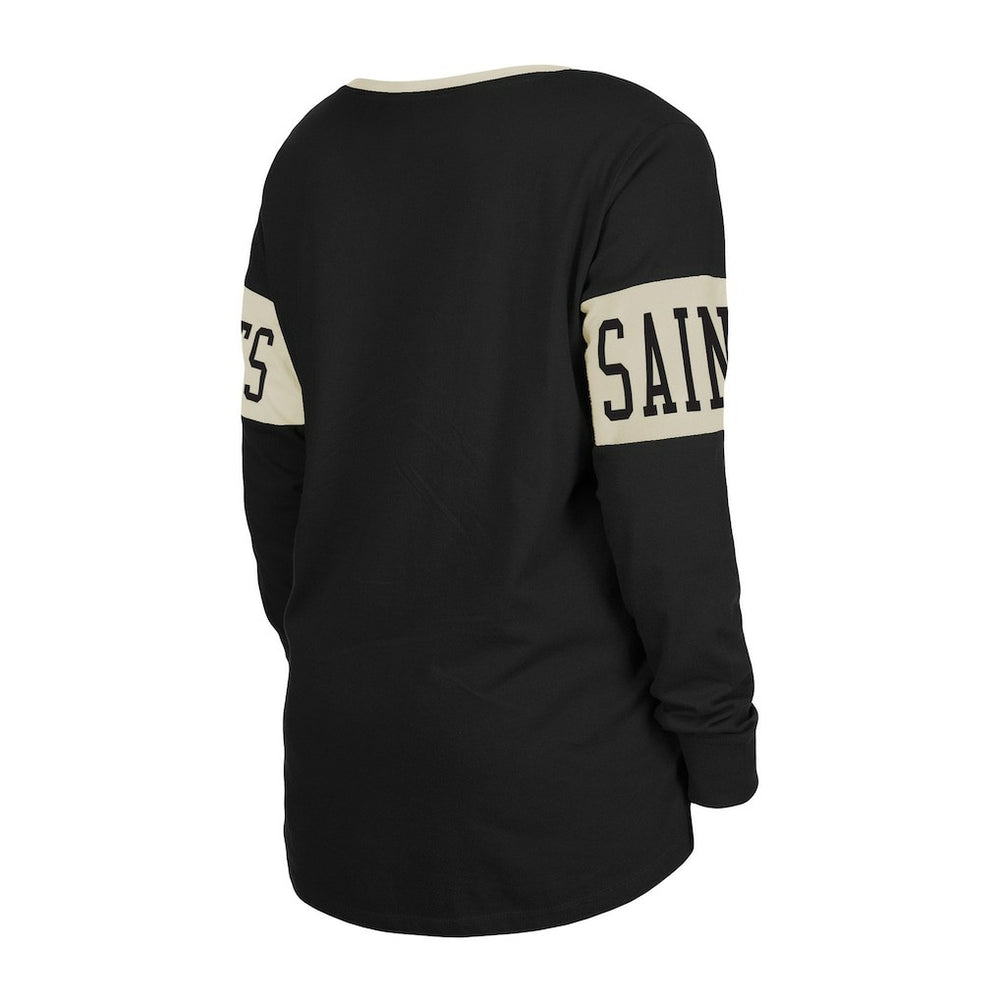 New Orleans Saints New Era Women's Lace-Up Notch Neck Long Sleeve T-Shirt Black - NFL