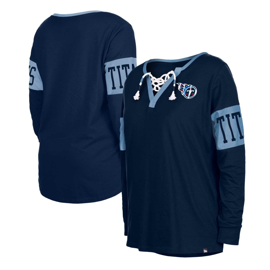Tennessee Titans New Era Women's Lace-Up Notch Neck Long Sleeve T-Shirt Navy - NFL
