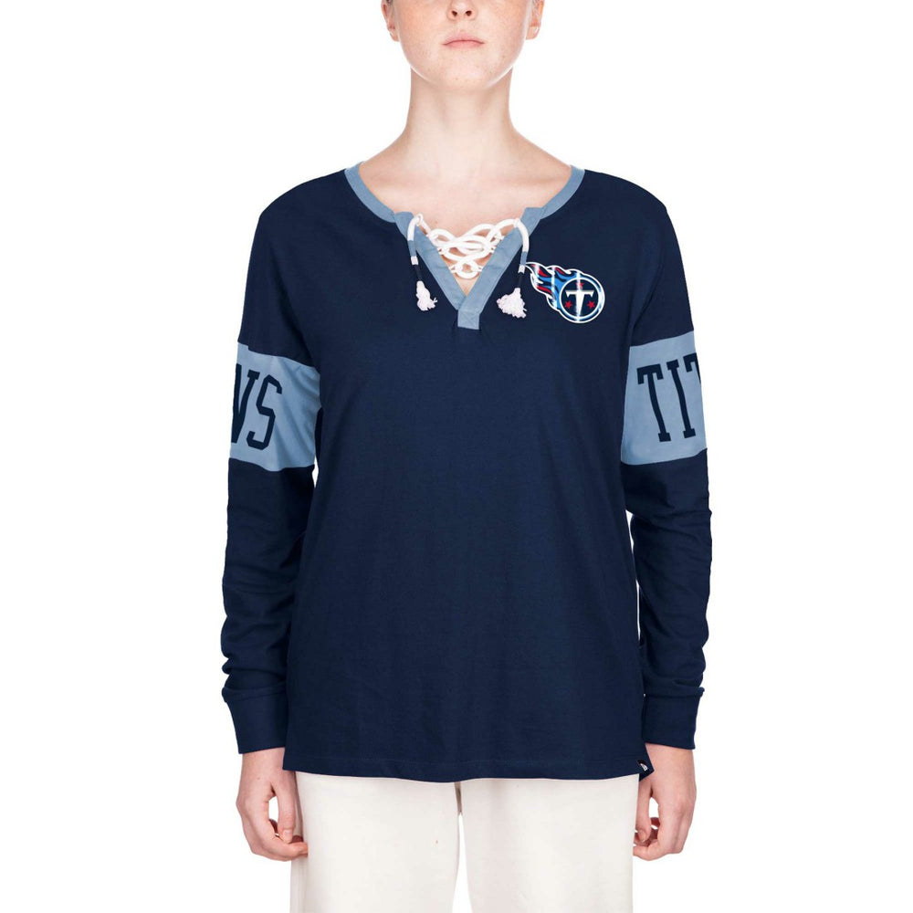 Tennessee Titans New Era Women's Lace-Up Notch Neck Long Sleeve T-Shirt Navy - NFL
