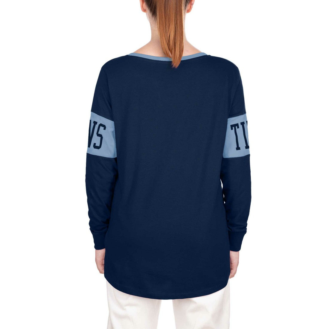 Tennessee Titans New Era Women's Lace-Up Notch Neck Long Sleeve T-Shirt Navy - NFL