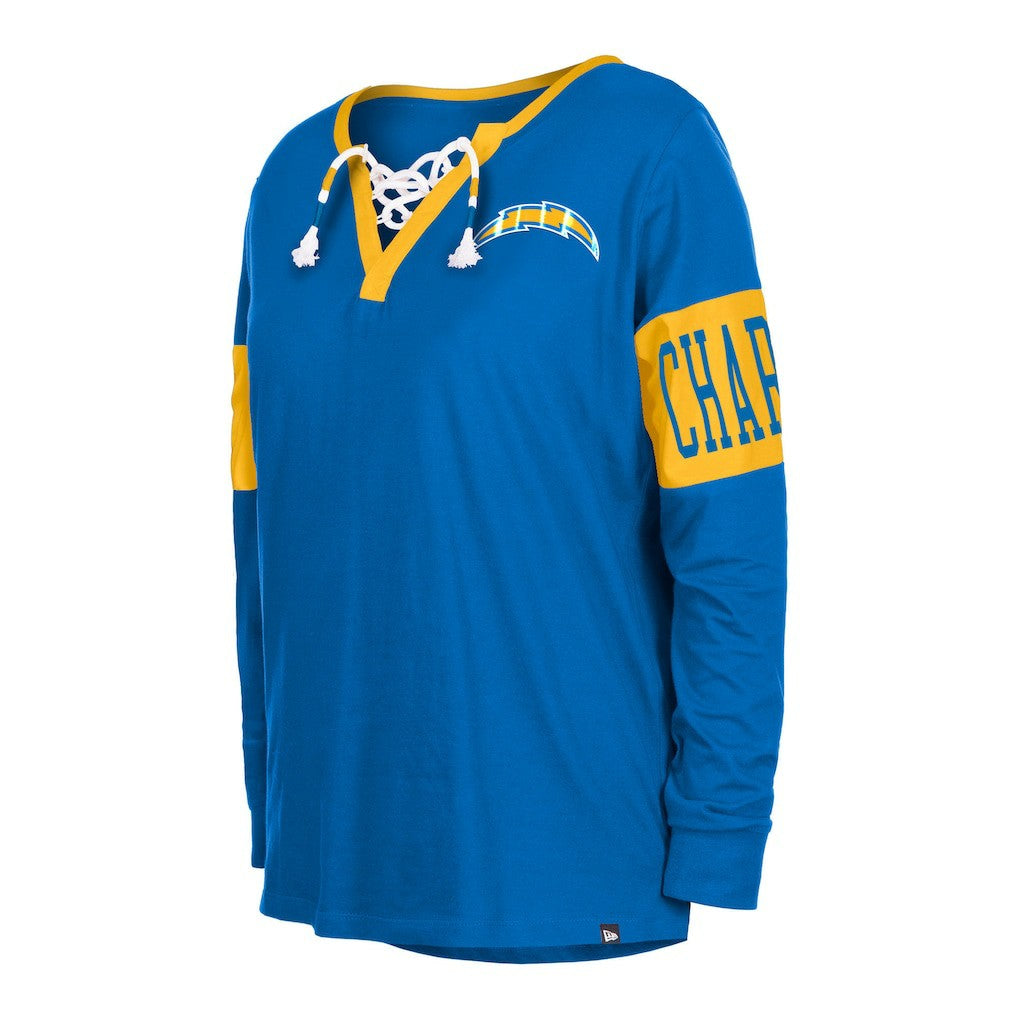 Los Angeles Chargers New Era Women's Lace-Up Notch Neck Long Sleeve T-Shirt Royal - NFL