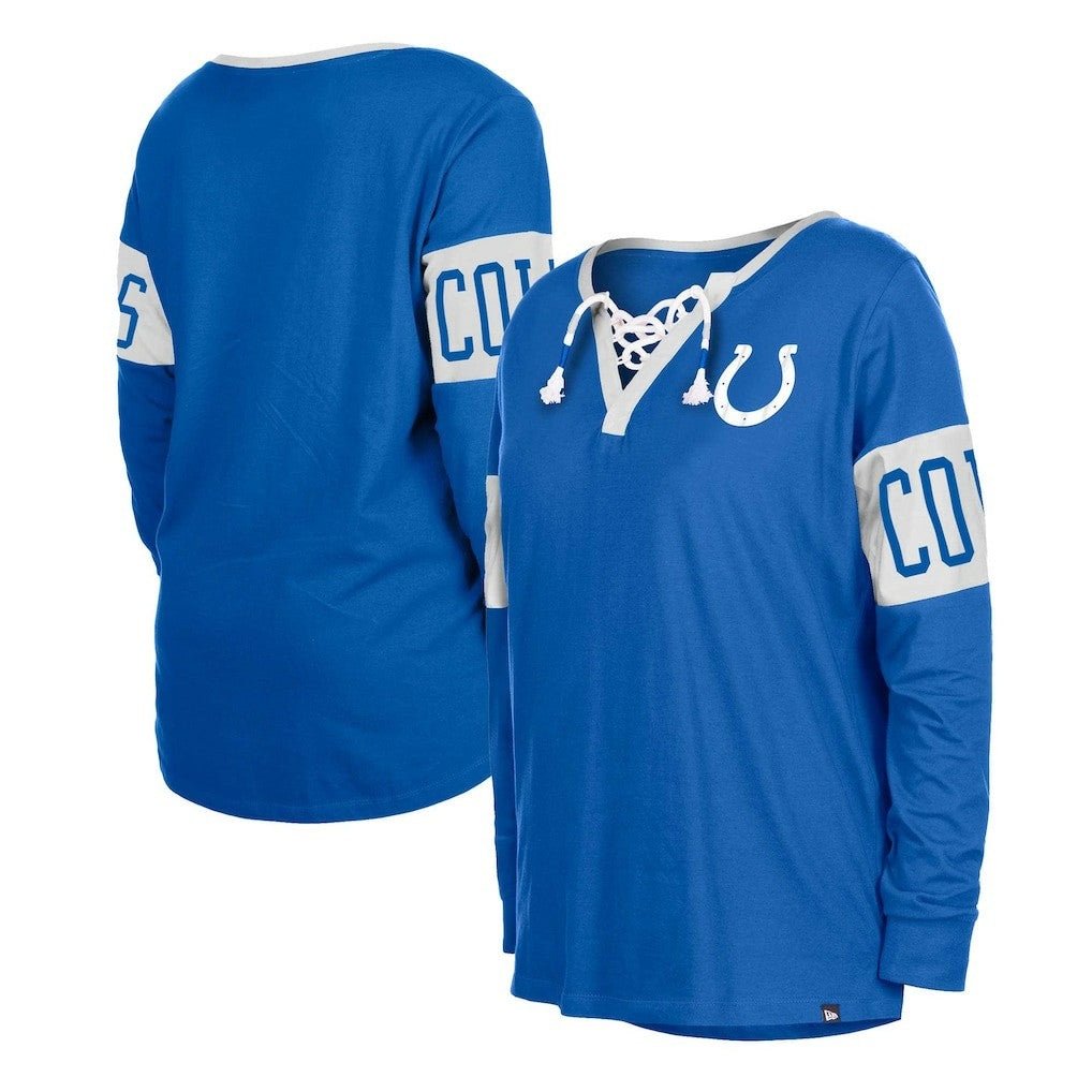 Indianapolis Colts New Era Women's Lace-Up Notch Neck Long Sleeve T-Shirt Blue - NFL