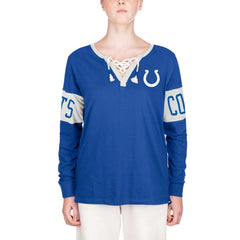 Indianapolis Colts New Era Women's Lace-Up Notch Neck Long Sleeve T-Shirt Blue - NFL