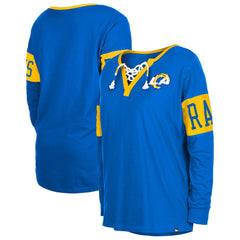 Los Angeles Rams New Era Women's Lace-Up Notch Neck Long Sleeve T-Shirt Royal - NFL