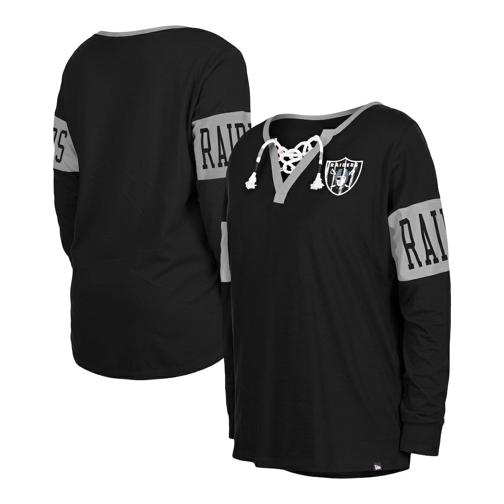 Las Vegas Raiders New Era Women's Lace-Up Notch Neck Long Sleeve T-Shirt Black - NFL