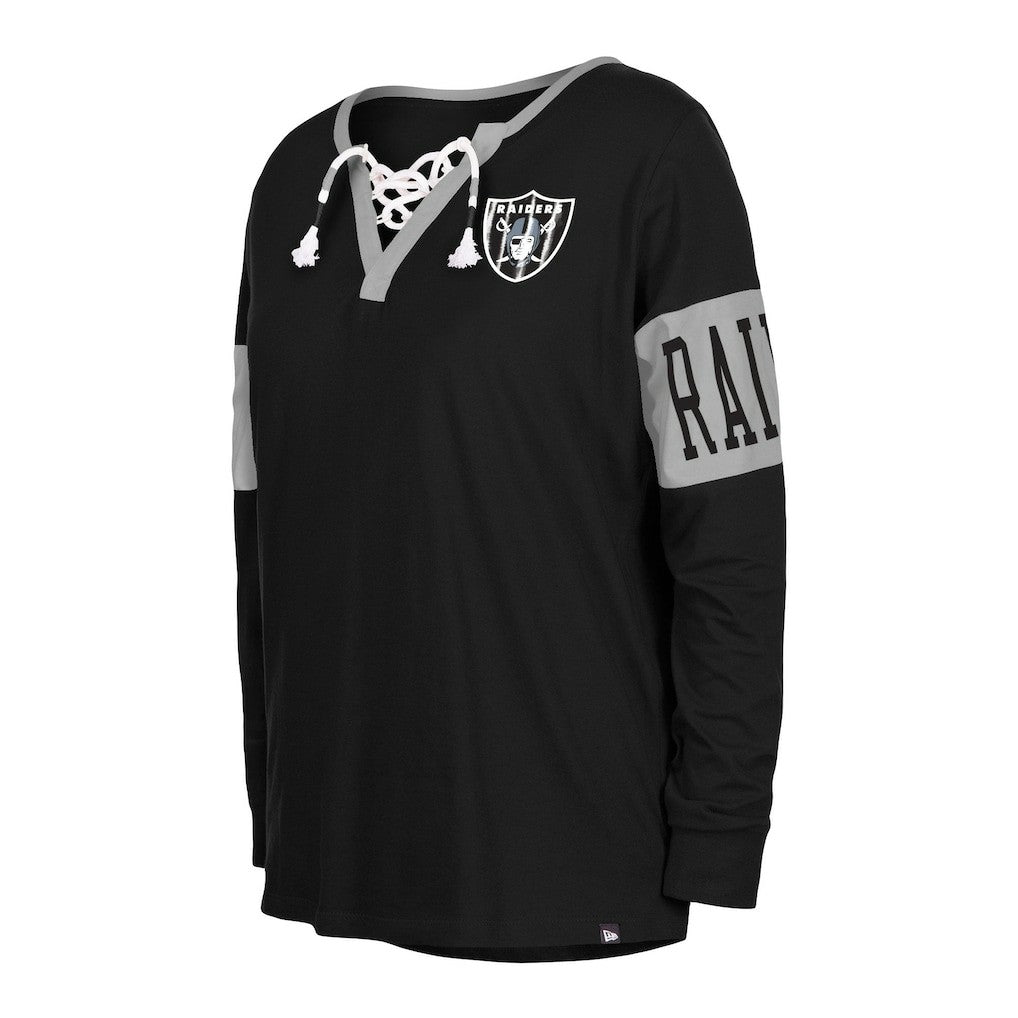 Las Vegas Raiders New Era Women's Lace-Up Notch Neck Long Sleeve T-Shirt Black - NFL