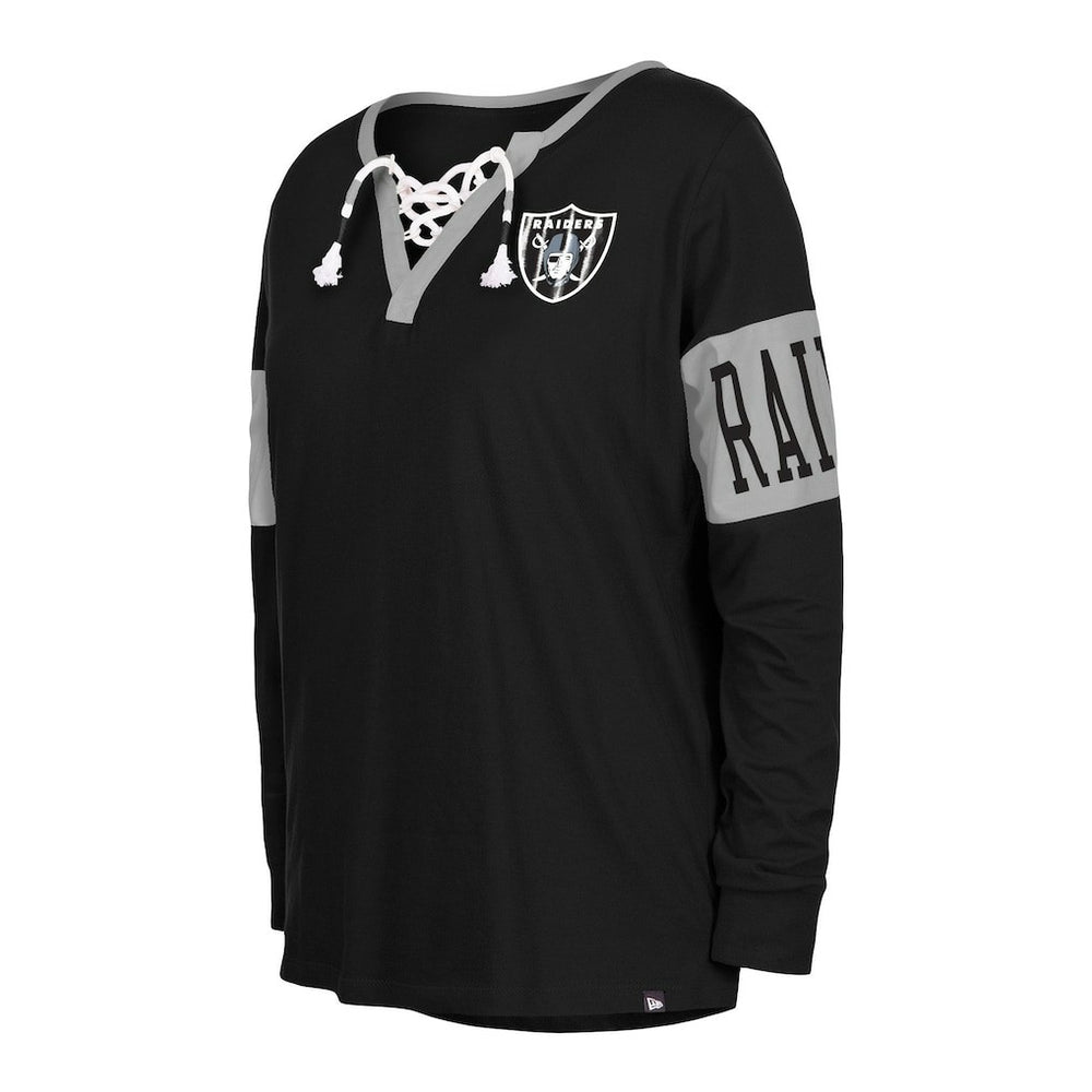 Las Vegas Raiders New Era Women's Lace-Up Notch Neck Long Sleeve T-Shirt Black - NFL