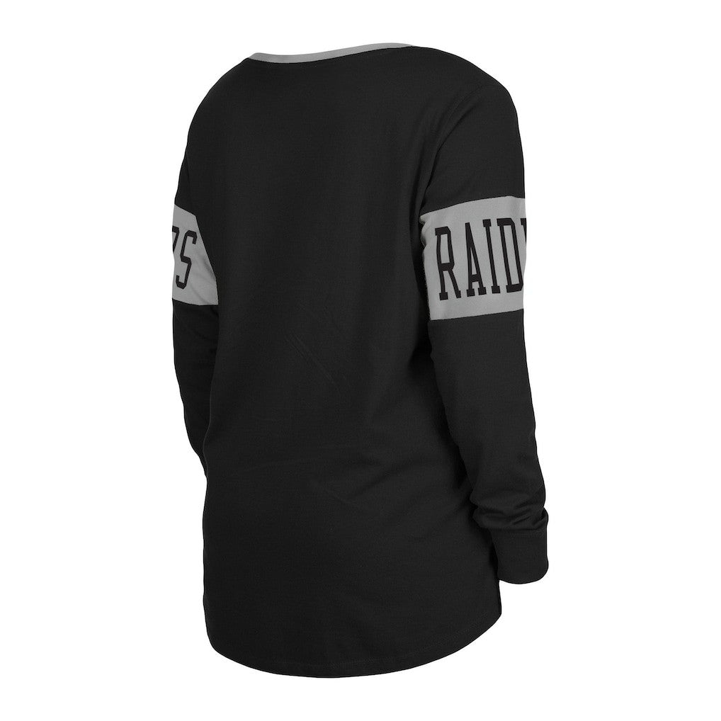 Las Vegas Raiders New Era Women's Lace-Up Notch Neck Long Sleeve T-Shirt Black - NFL
