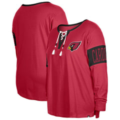 Arizona Cardinals New Era Women's Plus Size Lace-Up Notch Neck Long Sleeve T-Shirt Cardinal - NFL