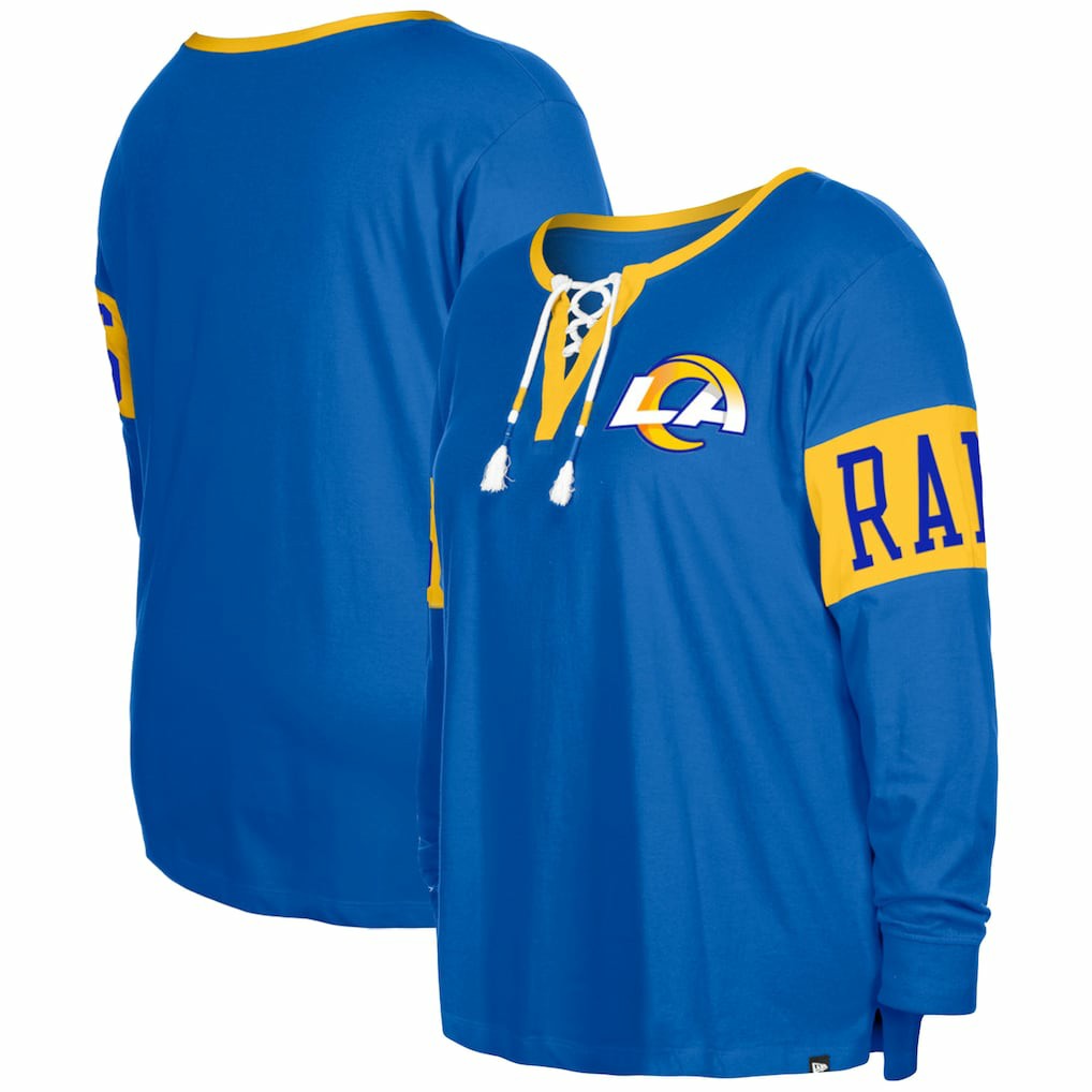 Los Angeles Rams New Era Women's Plus Size Lace-Up Notch Neck Long Sleeve T-Shirt Royal - NFL