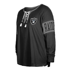 Las Vegas Raiders New Era Women's Plus Size Lace-Up Notch Neck Long Sleeve T-Shirt Black - NFL