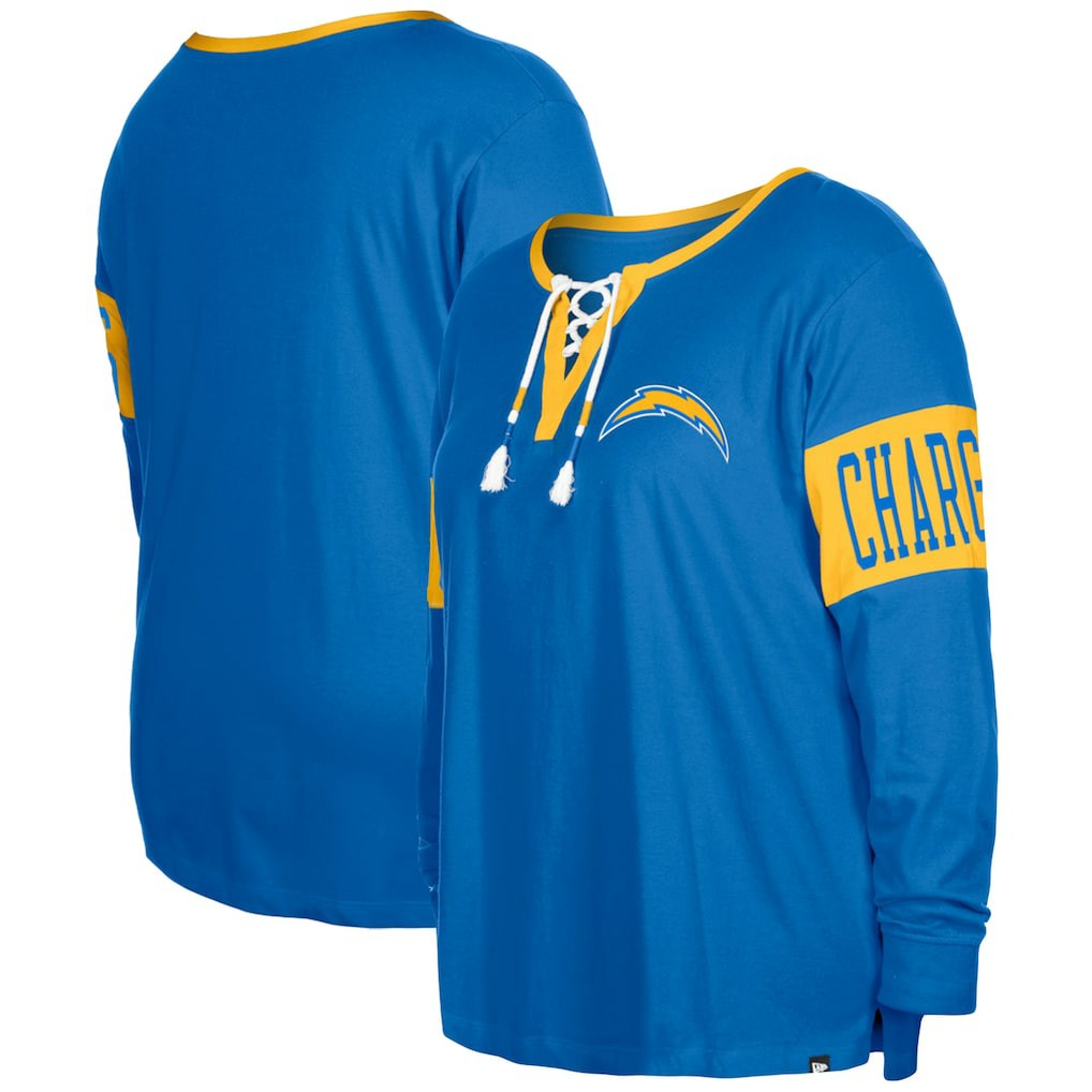 Los Angeles Chargers New Era Women's Plus Size Lace-Up Notch Neck Long Sleeve T-Shirt Powder Blue - NFL