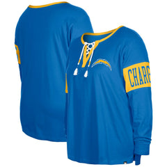 Los Angeles Chargers New Era Women's Plus Size Lace-Up Notch Neck Long Sleeve T-Shirt Powder Blue - NFL