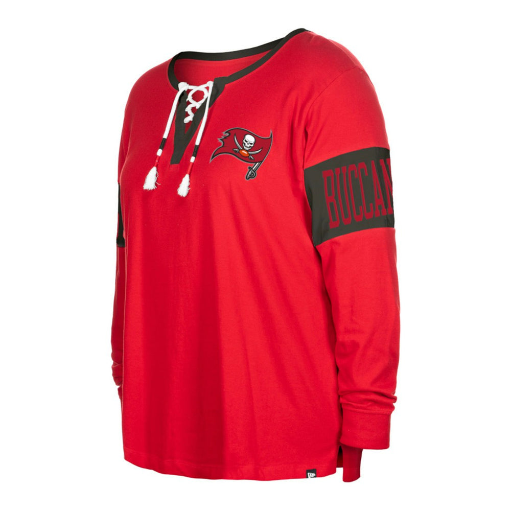Tampa Bay Buccaneers New Era Women's Plus Size Lace-Up Notch Neck Long Sleeve T-Shirt Red - NFL