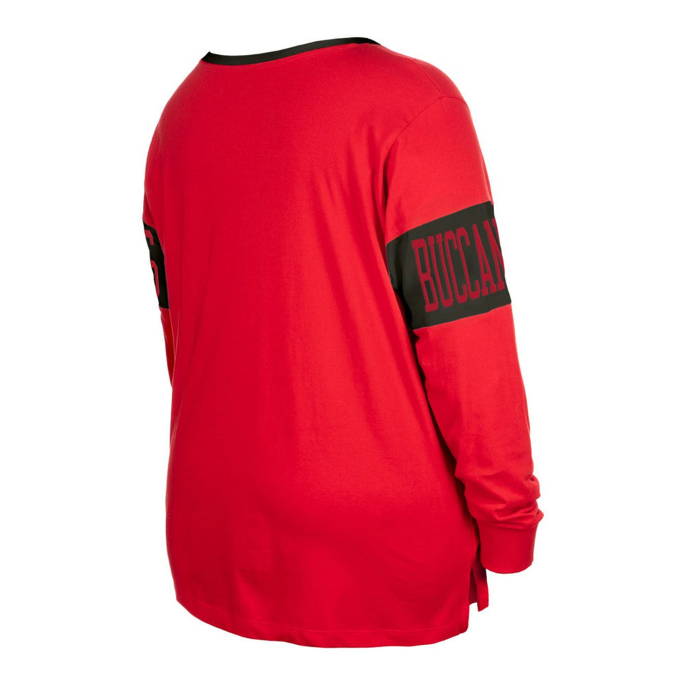 Tampa Bay Buccaneers New Era Women's Plus Size Lace-Up Notch Neck Long Sleeve T-Shirt Red - NFL