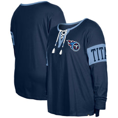 Tennessee Titans New Era Women's Plus Size Lace-Up Notch Neck Long Sleeve T-Shirt Navy - NFL