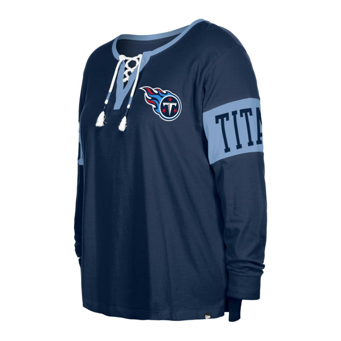 Tennessee Titans New Era Women's Plus Size Lace-Up Notch Neck Long Sleeve T-Shirt Navy - NFL