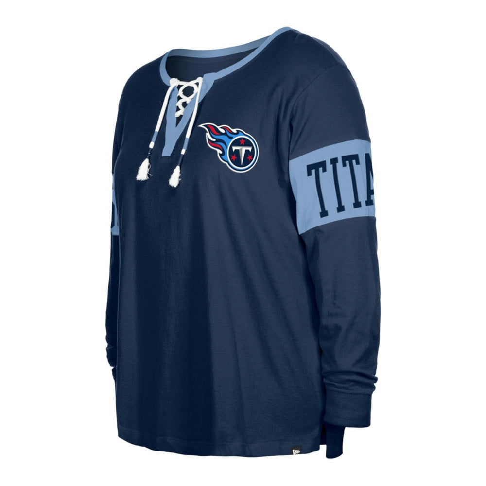 Tennessee Titans New Era Women's Plus Size Lace-Up Notch Neck Long Sleeve T-Shirt Navy - NFL