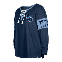 Tennessee Titans New Era Women's Plus Size Lace-Up Notch Neck Long Sleeve T-Shirt Navy - NFL