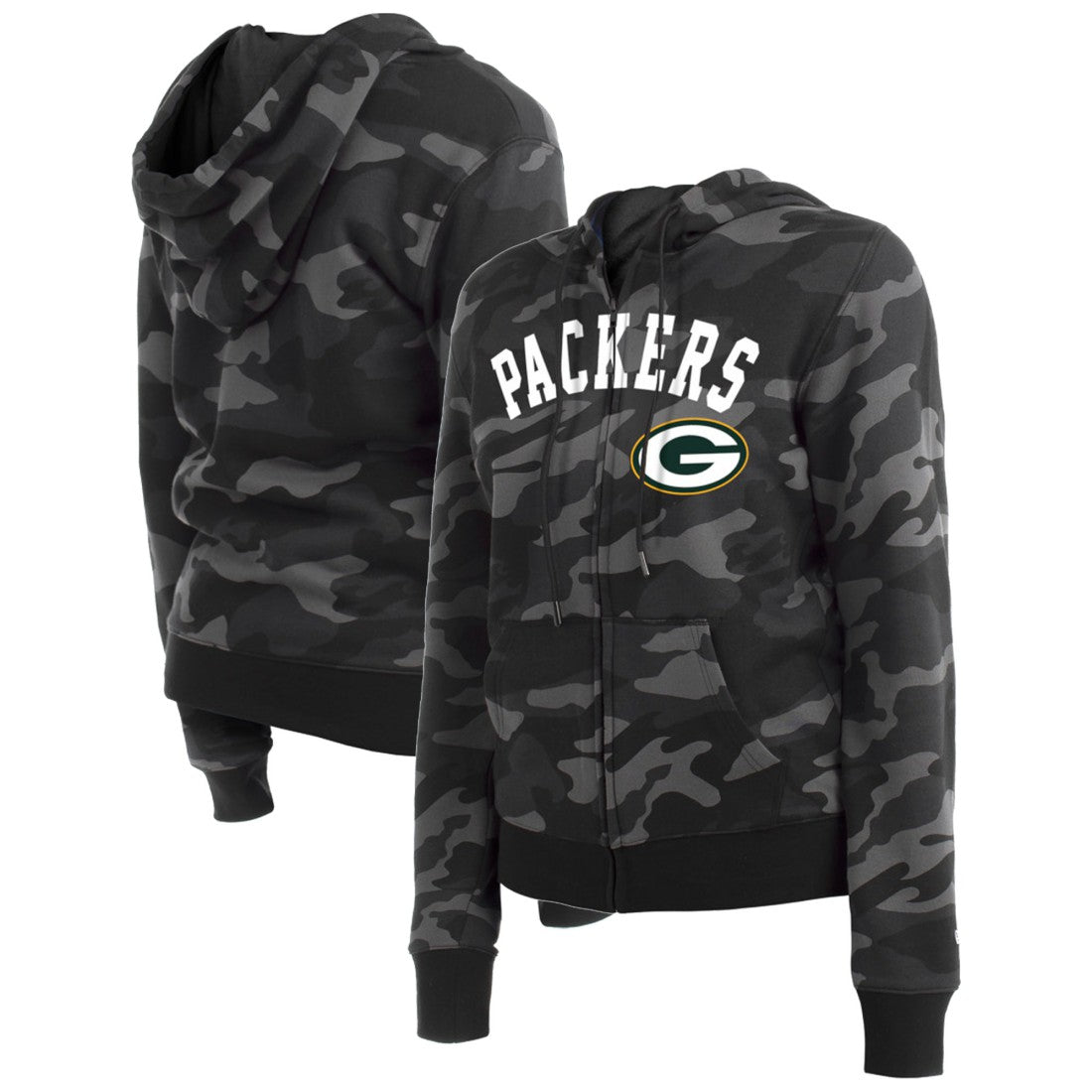 Green Bay Packers New Era Women's Camo Full-Zip Hoodie Black - NFL