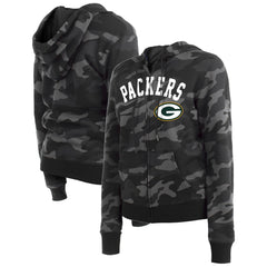 Green Bay Packers New Era Women's Camo Full-Zip Hoodie Black - NFL