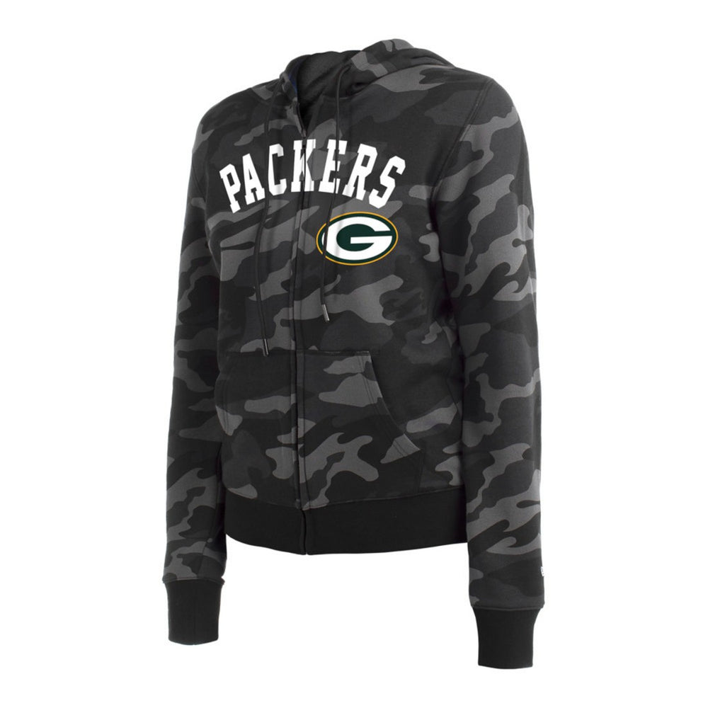 Green Bay Packers New Era Women's Camo Full-Zip Hoodie Black - NFL