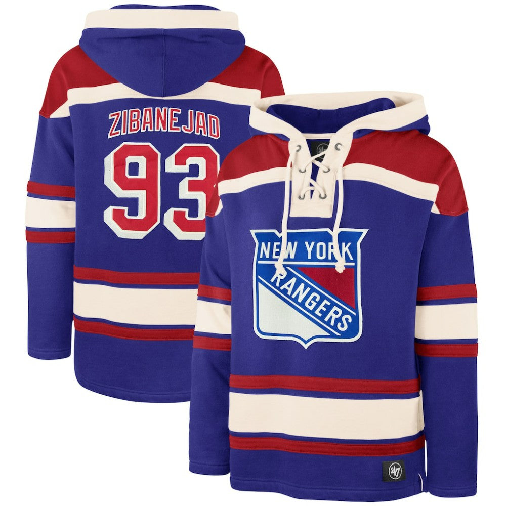 Mika Zibanejad New York Rangers '47 Player Name & Number Lacer Pullover Hoodie Blue