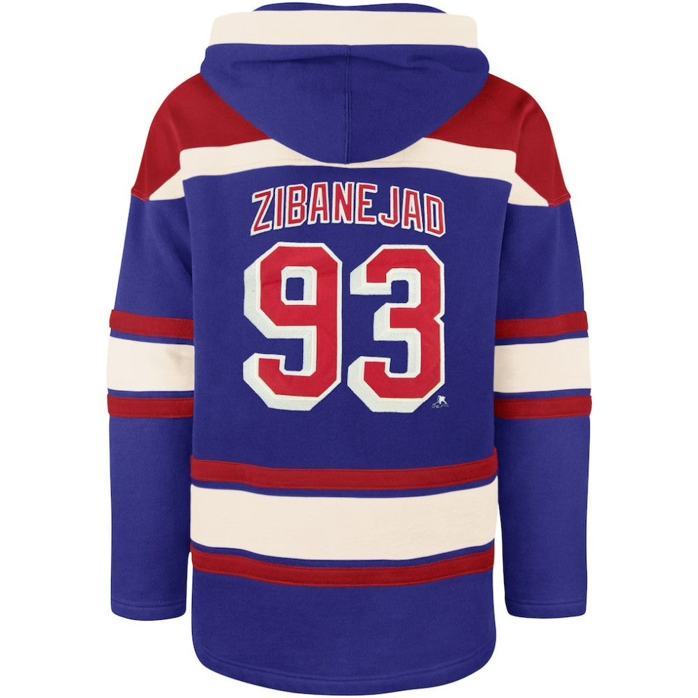 Mika Zibanejad New York Rangers '47 Player Name & Number Lacer Pullover Hoodie Blue