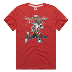 Christian McCaffrey San Francisco 49ers Homage Unisex NFL Blitz Player Tri-Blend T-Shirt Heathered Scarlet - NFL