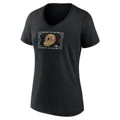 San Francisco 49ers Women's Sugar Skull V-Neck T-Shirt Black - NFL