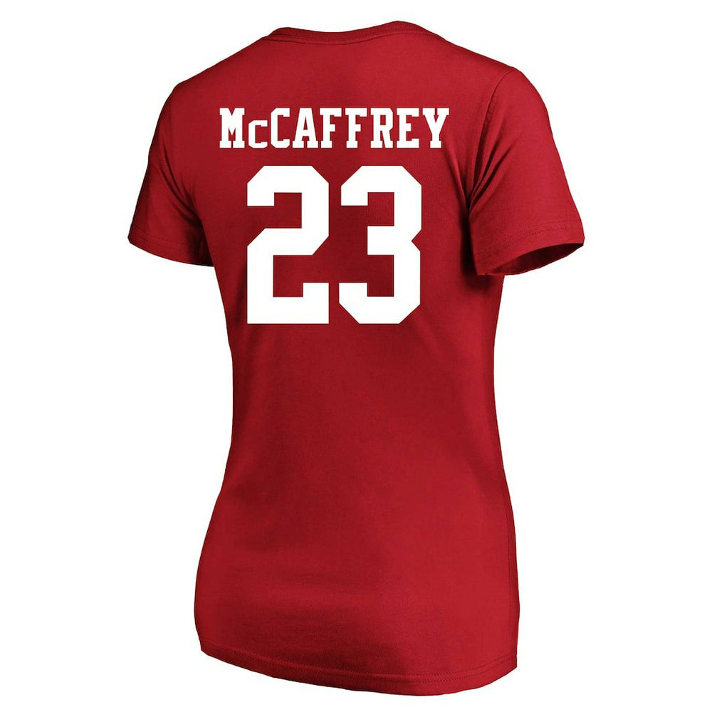 Christian McCaffrey San Francisco 49ers Women's Plus Size Fair Catch Name & Number Scoop Neck T-Shirt Scarlet - NFL
