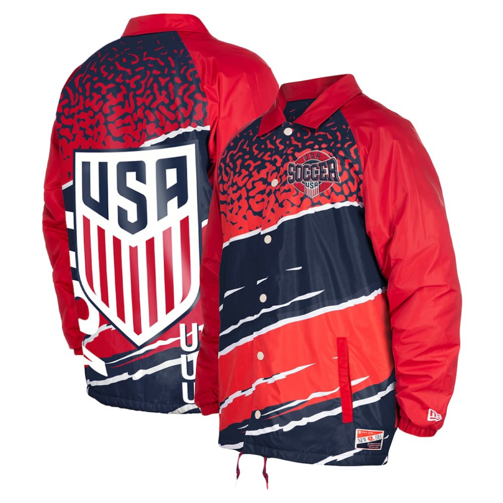 New Era USMNT 5th & Ocean by New Era Throwback Coaches Raglan Full-Snap Jacket - Navy