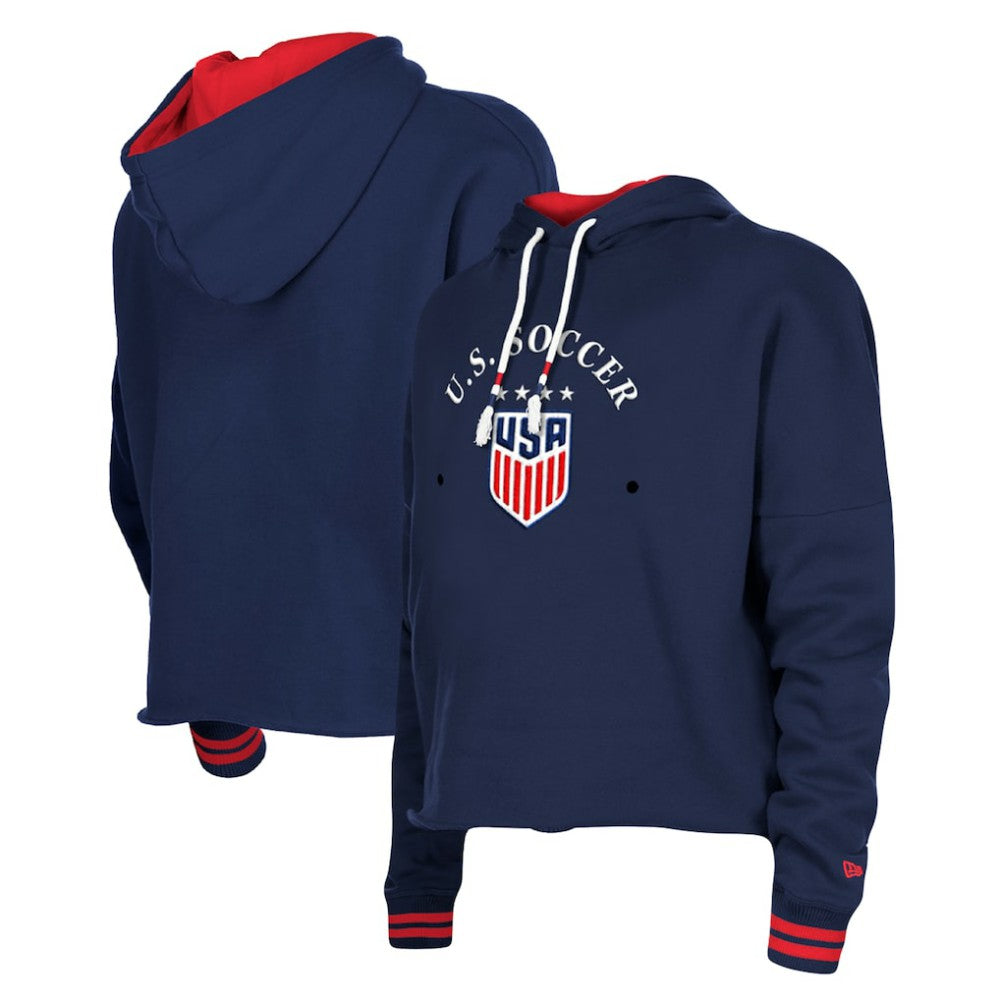 New Era USWNT 5th & Ocean by New Era Women's Athleisure Cropped Fleece Pullover Hoodie - Navy