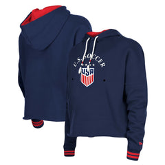 New Era USWNT 5th & Ocean by New Era Women's Athleisure Cropped Fleece Pullover Hoodie - Navy