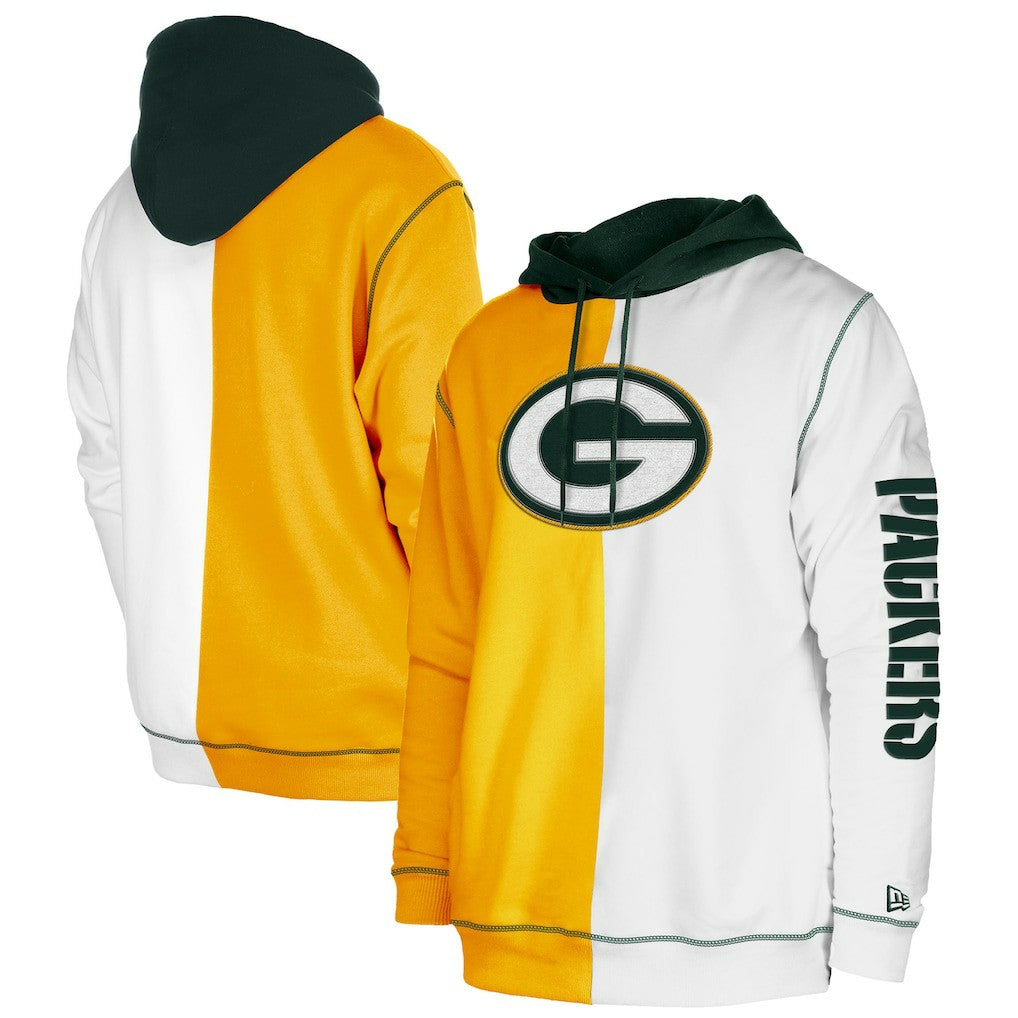 Green Bay Packers New Era Third Down Split Raglan Pullover Hoodie Gold/White - NFL