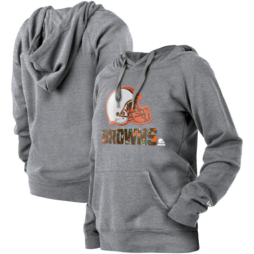 Cleveland Browns New Era Women's Floral Raglan Pullover Hoodie Gray - NFL