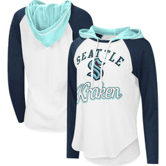 Seattle Kraken G-III 4Her by Carl Banks Women's MVP Raglan Lightweight Hooded T-Shirt White/Navy