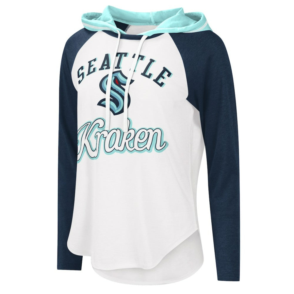 Seattle Kraken G-III 4Her by Carl Banks Women's MVP Raglan Lightweight Hooded T-Shirt White/Navy