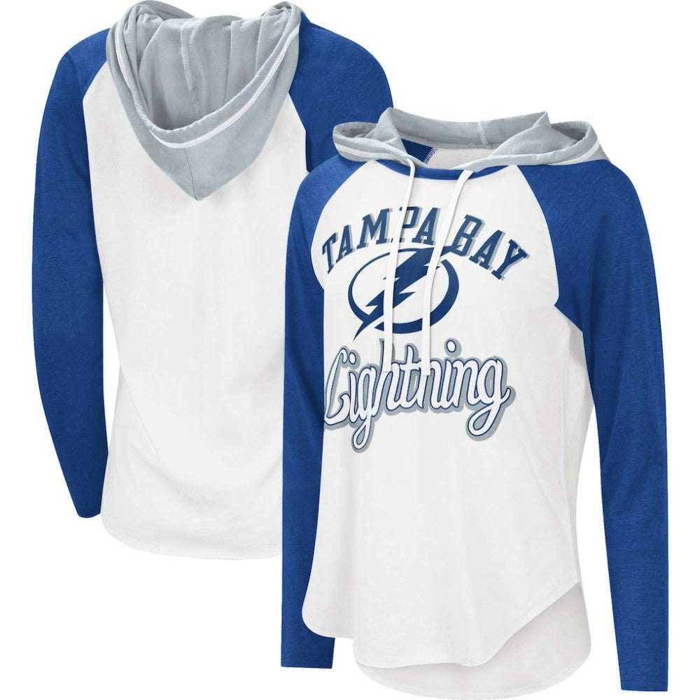 Tampa Bay Lightning - G-III 4Her by Carl Banks Women's MVP Raglan Lightweight Hooded T-Shirt White/Blue